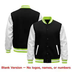 Black Neon Green White Varsity Full-Snap Letterman Jacket Raglan Leather Sleeves 5