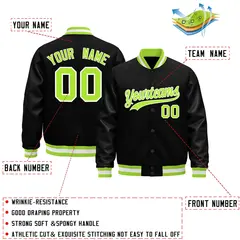 Black Neon Green White Varsity Jacket with Faux Leather Sleeves 2