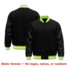 Black Neon Green White Varsity Jacket with Faux Leather Sleeves 6