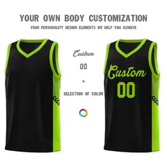Black Neon Side Stripe Fashion Basketball Jersey 3