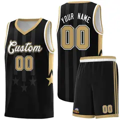 Black Old Gold and White Gradient Star Graffiti Basketball Jersey