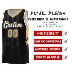 Black Old Gold and White Gradient Star Graffiti Basketball Jersey 2