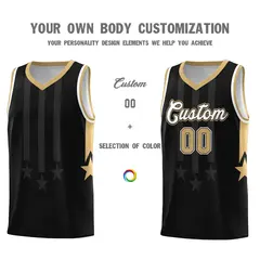 Black Old Gold and White Gradient Star Graffiti Basketball Jersey 3