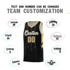 Black Old Gold and White Gradient Star Graffiti Basketball Jersey 4