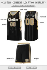 Black Old Gold and White Gradient Star Graffiti Basketball Jersey 5