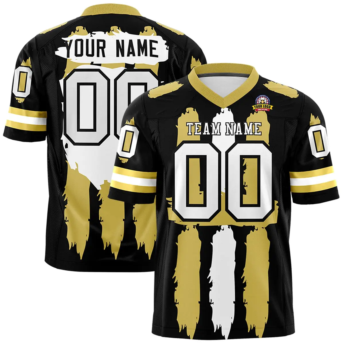 Black Old Gold and White Graffiti Flag Football Jersey