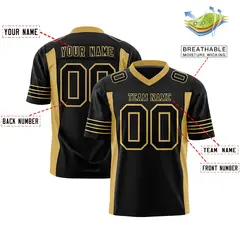 Black Old Gold Authentic Football Jersey with Sleeve Stripes 2
