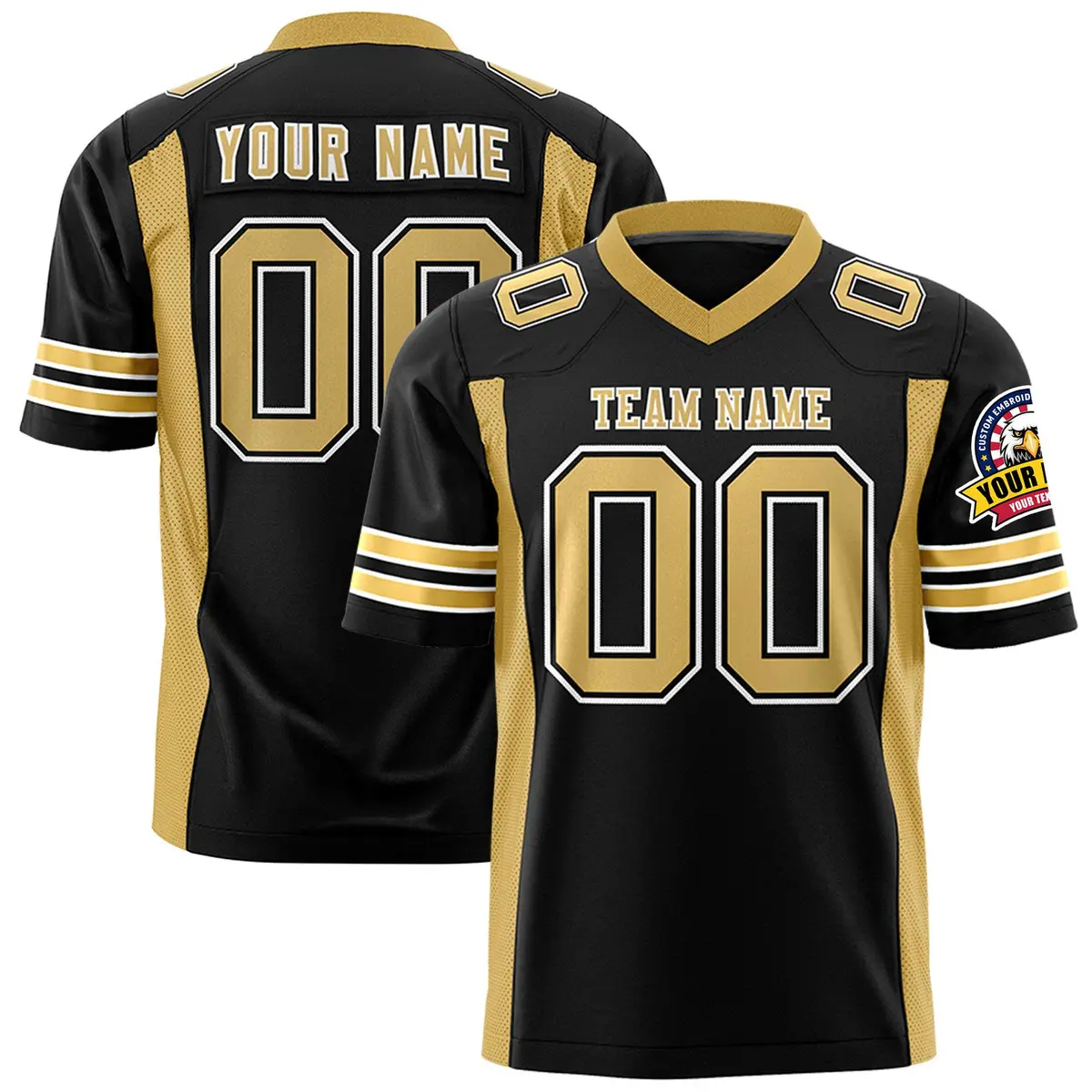 Black Old Gold Authentic Football Jersey with Sleeve Stripes