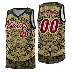 Black Old Gold Aztec Sun Stone Graffiti Basketball Jersey 1