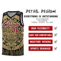 Black Old Gold Aztec Sun Stone Graffiti Basketball Jersey 2
