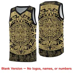 Black Old Gold Aztec Sun Stone Graffiti Basketball Jersey 6