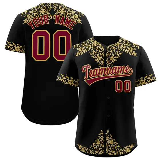 Black Old Gold Baroque Style Baseball Jersey