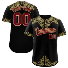 Black Old Gold Baroque Style Baseball Jersey 1