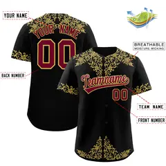 Black Old Gold Baroque Style Baseball Jersey 2