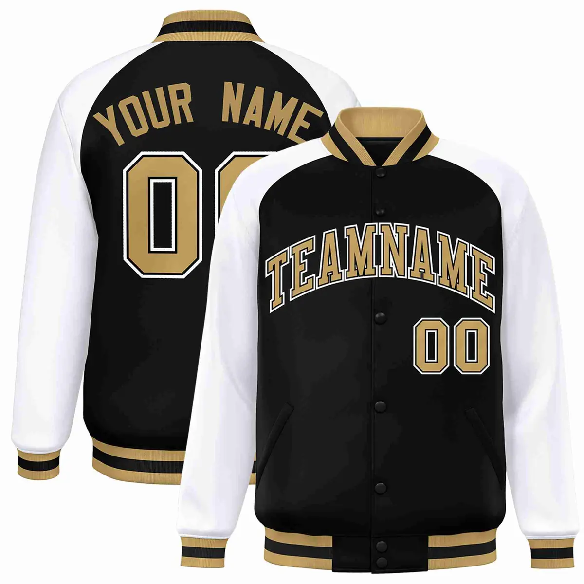 Black Old Gold-Black Raglan Sleeves Varsity Letterman Jacket