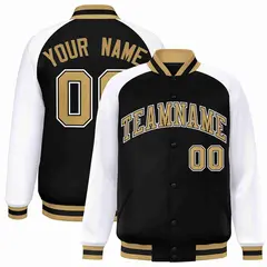 Black Old Gold-Black Raglan Sleeves Varsity Letterman Jacket