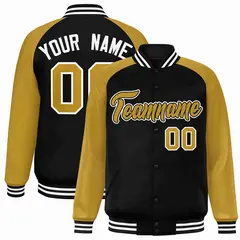 Black Old Gold-Black Raglan Sleeves Varsity Letterman Jacket