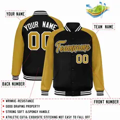 Black Old Gold-Black Raglan Sleeves Varsity Letterman Jacket 2