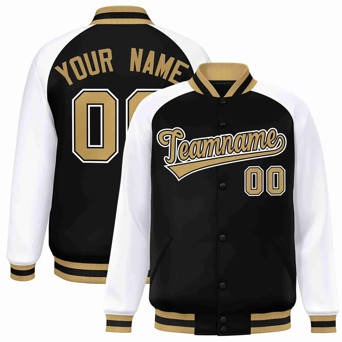 Black Old Gold-Black Raglan Sleeves Varsity Letterman Jacket