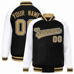 Black Old Gold-Black Raglan Sleeves Varsity Letterman Jacket