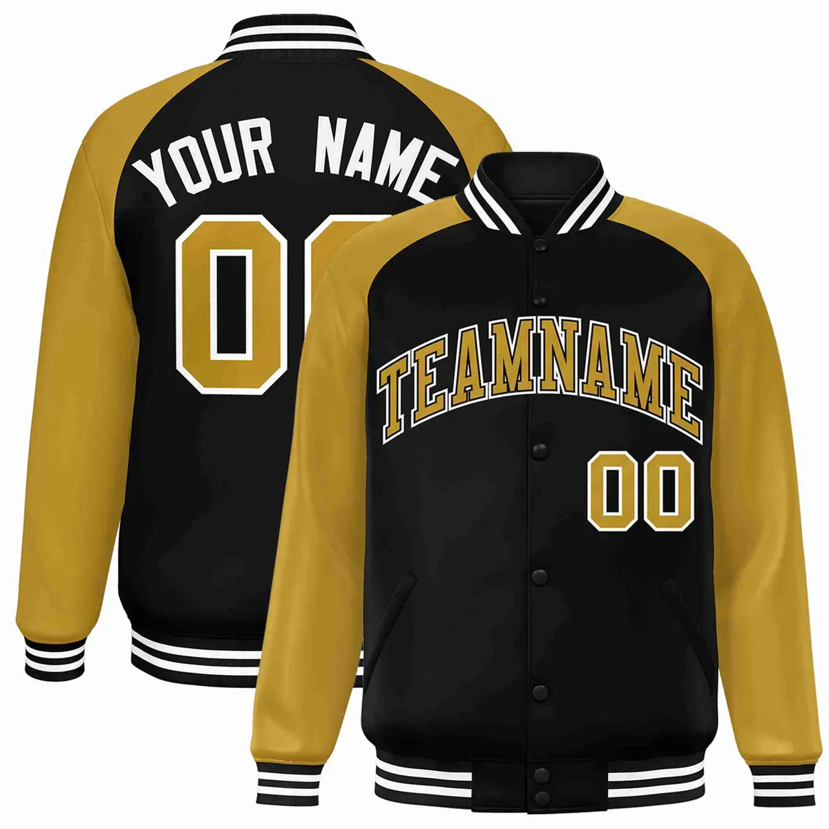 Black Old Gold-Black Raglan Sleeves Varsity Letterman Jacket