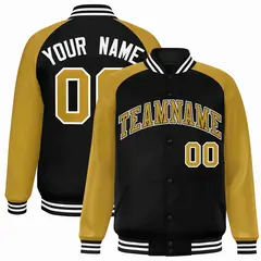 Black Old Gold-Black Raglan Sleeves Varsity Letterman Jacket