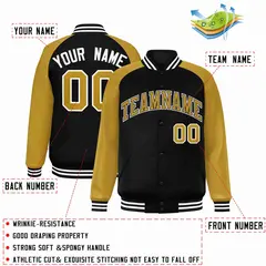 Black Old Gold-Black Raglan Sleeves Varsity Letterman Jacket 2