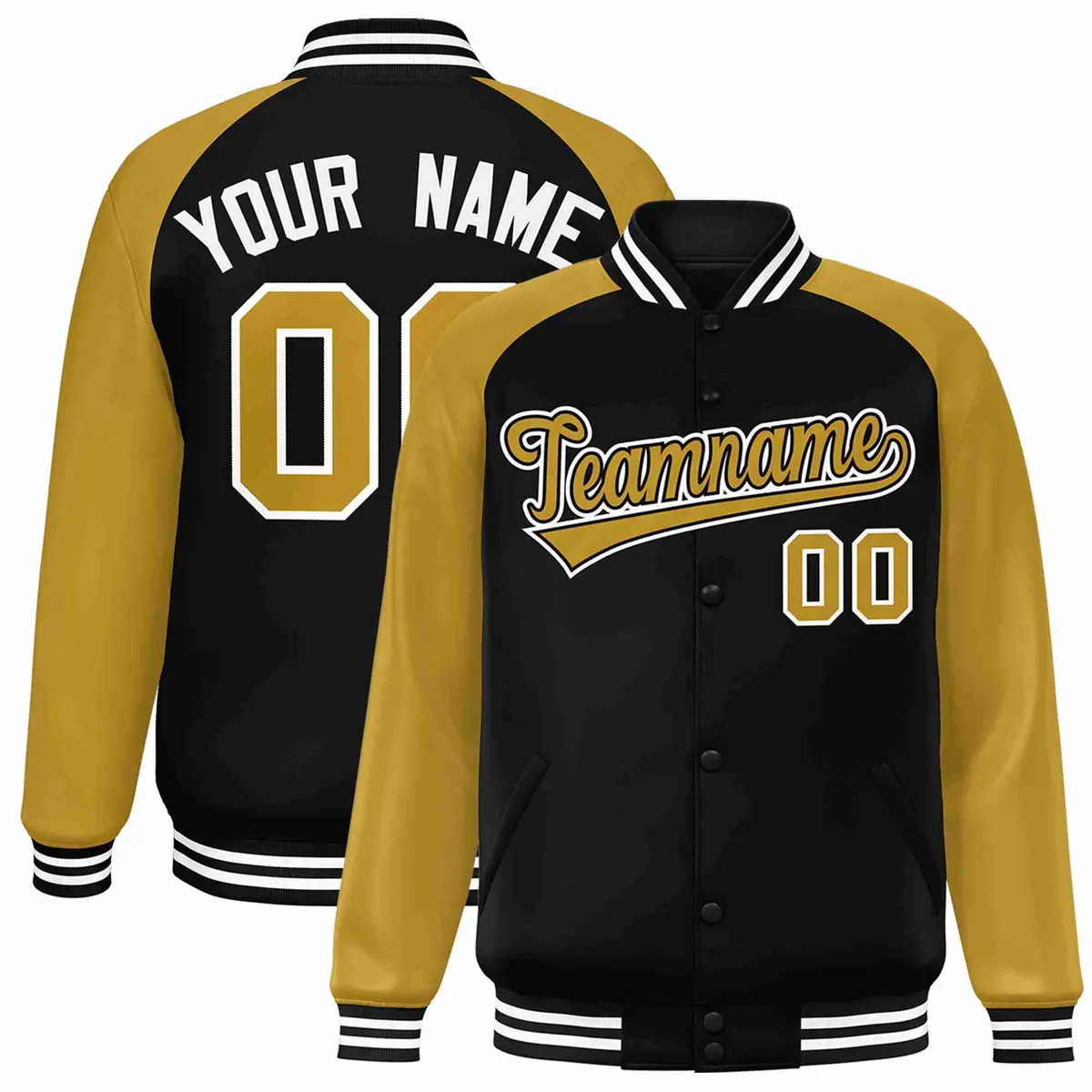Black Old Gold-Black Raglan Sleeves Varsity Letterman Jacket