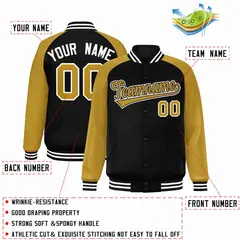 Black Old Gold-Black Raglan Sleeves Varsity Letterman Jacket 2
