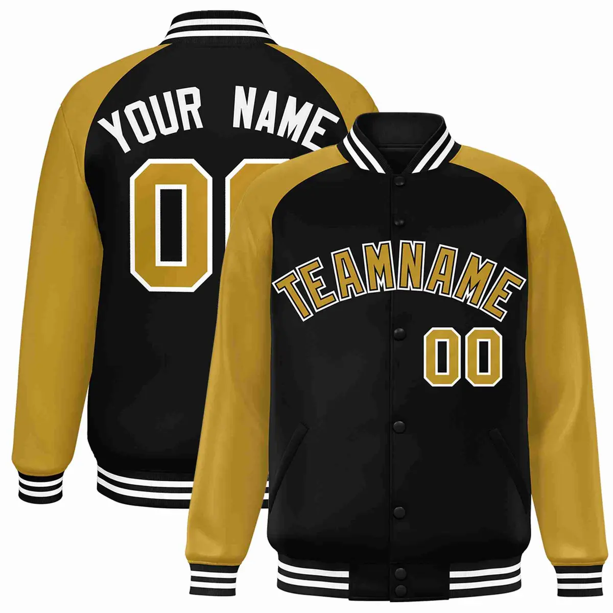 Black Old Gold-Black Raglan Sleeves Varsity Letterman Jacket