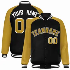 Black Old Gold-Black Raglan Sleeves Varsity Letterman Jacket 1