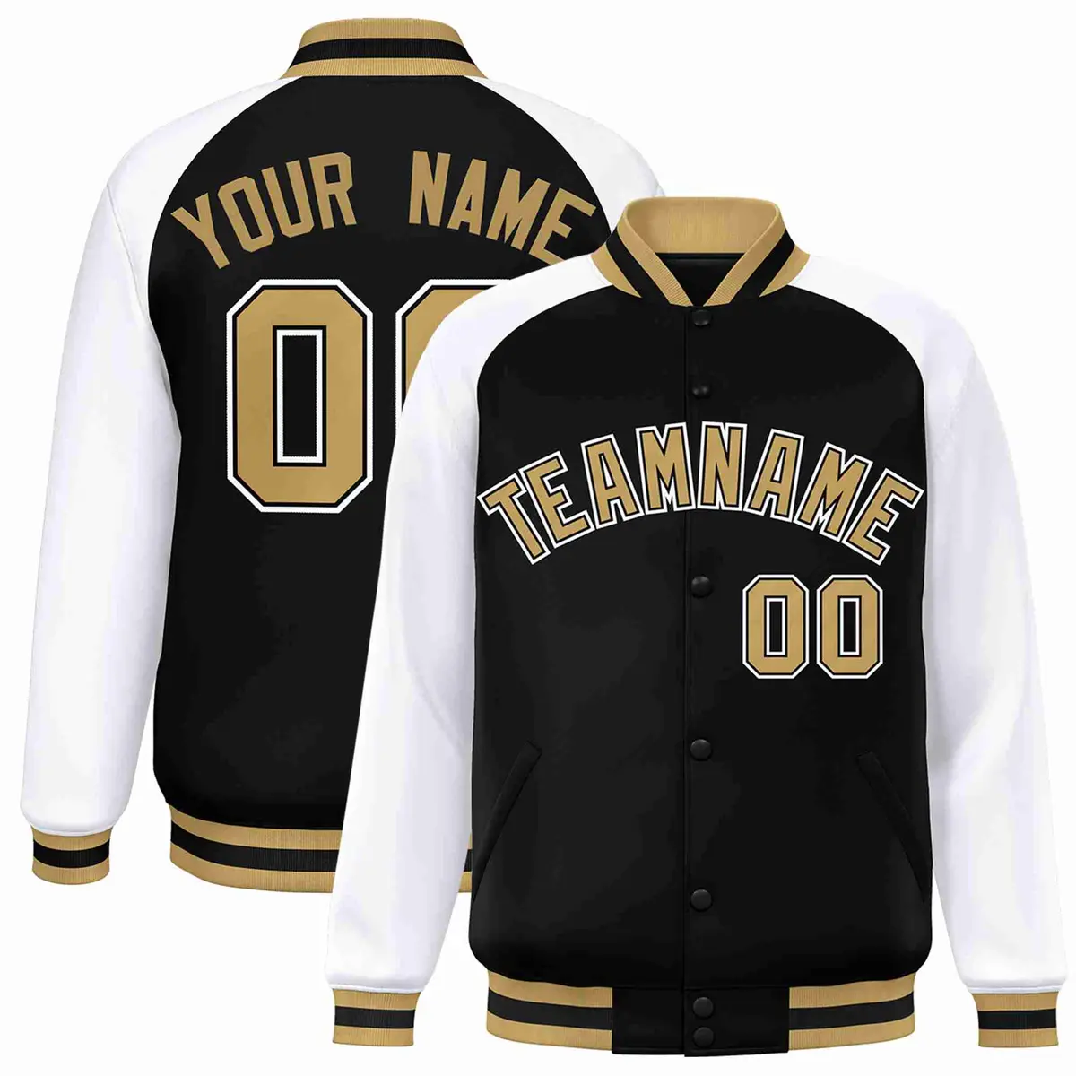 Black Old Gold-Black Raglan Sleeves Varsity Letterman Jacket