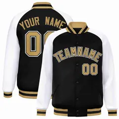 Black Old Gold-Black Raglan Sleeves Varsity Letterman Jacket 1