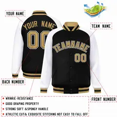 Black Old Gold-Black Raglan Sleeves Varsity Letterman Jacket 2