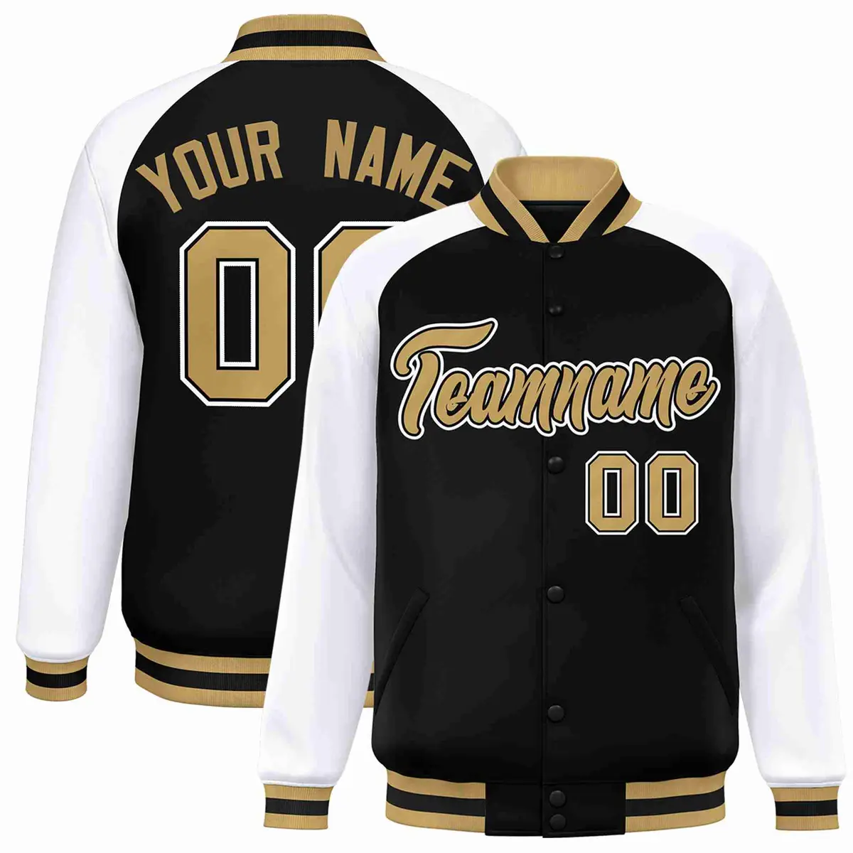 Black Old Gold-Black Raglan Sleeves Varsity Letterman Jacket