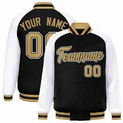 Black Old Gold-Black Raglan Sleeves Varsity Letterman Jacket 1