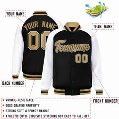 Black Old Gold-Black Raglan Sleeves Varsity Letterman Jacket 2