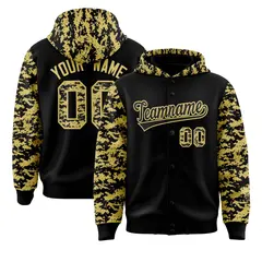 Black Old Gold Camo Raglan Varsity Letterman Hoodie Jacket
