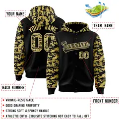 Black Old Gold Camo Raglan Varsity Letterman Hoodie Jacket 4
