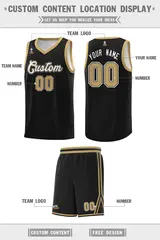 Black Old Gold Chest Slash Pattern Basketball Jersey 3