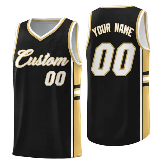 Black Old Gold Classic Color Block Uniform Basketball Jersey