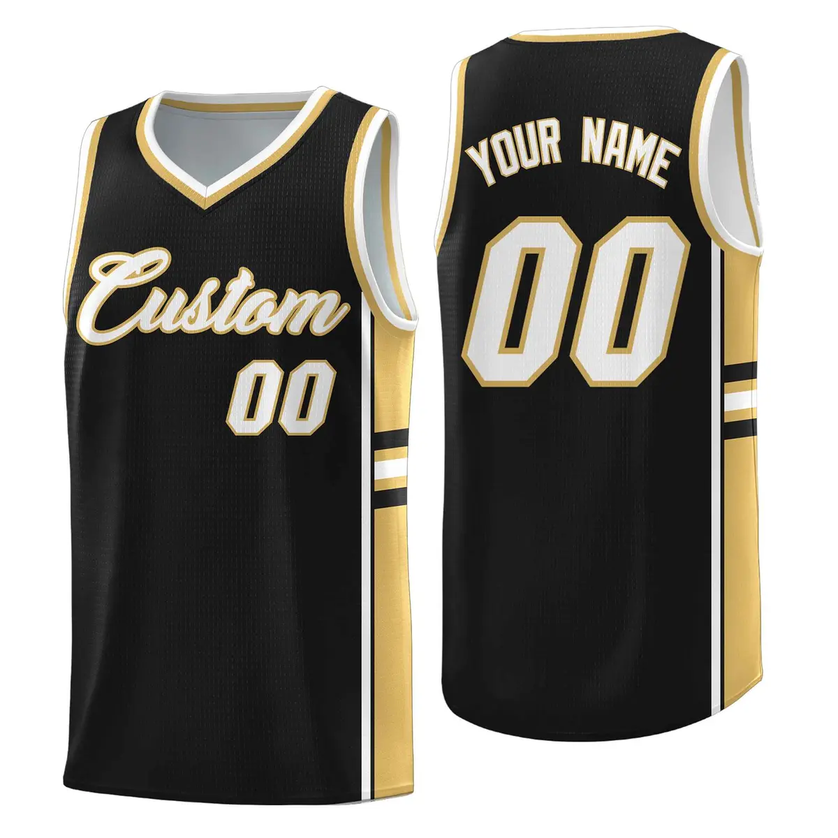Black Old Gold Classic Color Block Uniform Basketball Jersey