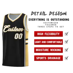 Black Old Gold Classic Color Block Uniform Basketball Jersey 2