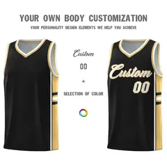 Black Old Gold Classic Color Block Uniform Basketball Jersey 3