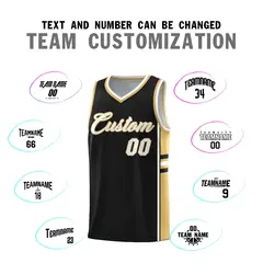 Black Old Gold Classic Color Block Uniform Basketball Jersey 4