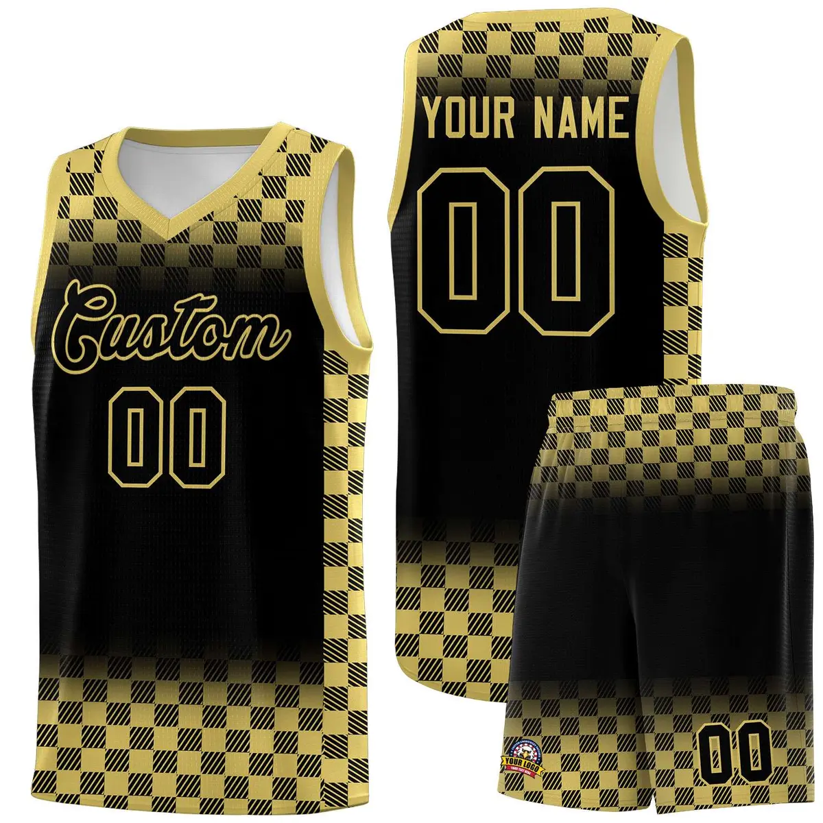 Black Old Gold Classic Plaid Basketball Uniform Jersey
