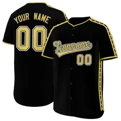 Black Old Gold Color Block Side Dotted Line Baseball Jersey