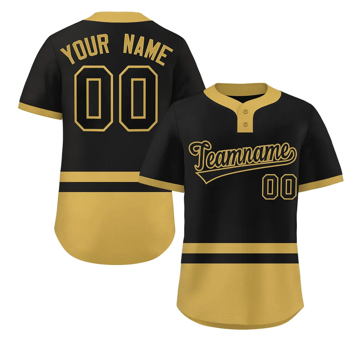 Black Old Gold Color Block Two-Button Softball Jersey