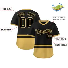 Black Old Gold Color Block V-Neck Pullover Baseball Jersey 2