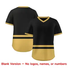 Black Old Gold Color Block V-Neck Pullover Baseball Jersey 3